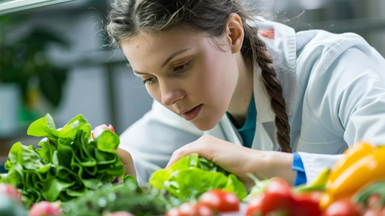 Frau inspiziert Lebensmittel